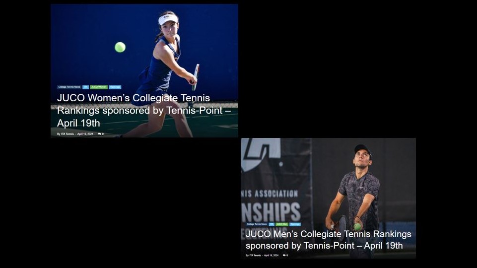 ITA rankings: Men's Tennis #1, Women's Tennis #3
